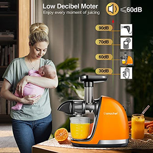 amzchef Cold Press Juicer, Slow Masticating Juicer Machines with Reverse Function Anti-Clogging, Quiet Motor Slow Juicer Extractor with Brush, Fruit Juicer with Plastic Wrench, for High Nutrient Fruit & Vegetable Juice