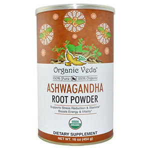 Organic Veda Ashwagandha Powder 1 lb | High Potency Natural Withanolides, Pure 100% Organic Ashwagandha, Premium Selected Roots, India Original Withania somnifera, Non GMO | Anxiety Relief & Adrenal Support