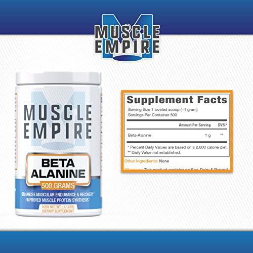 Beta-Alanine Powder - Improved Recovery & Muscle Energy - 500 Grams - Muscle Empire