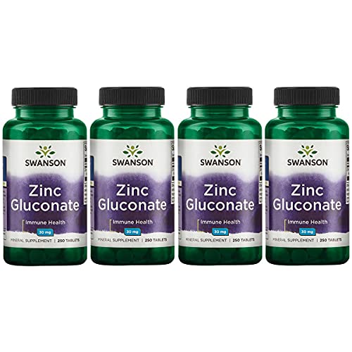 Swanson Zinc Gluconate - Mineral Supplement Promoting Prostate Health, Vision Health, & Immune Support -Gluconate Form for Optimal Absorption - (250 Tablets, 30mg Each) 4 Pack