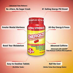 iSatori Energize Extra Strength Caffeine Pills - Fast Acting Long-Lasting Energy Pill - Extended-Release Caffeine - Improved Alertness and Clarity - All Day Energy, No Jitters, No Crash (60 Tablets)