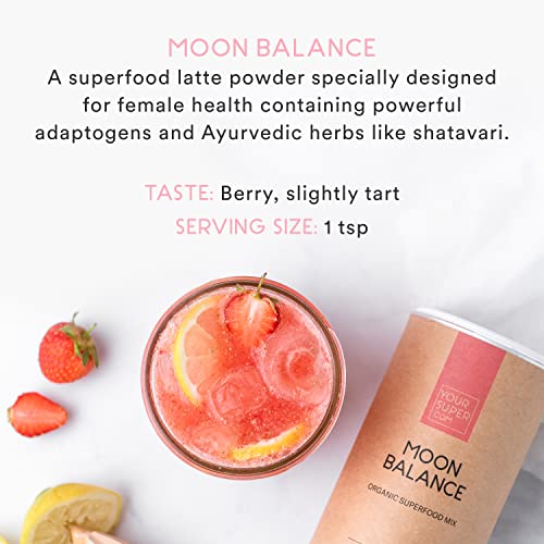 Your Super Moon Balance Superfood Powder - Natural Hormone Balance for Women, Menopause, PMS - Plant Based, Organic Baobab, Maca, Hibiscus, Beetroot, Shatavari Powder - 40 Servings