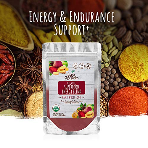 Super Organics Superfood Energy Blend | Beet, Cacao, Apple, Maca, Ginger & More | Organic Superfood Powder | Raw Superfoods | Whole Food Supplement – Vegan, Gluten-Free & Non-GMO, 8 oz
