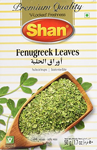Shan Fenugreek Leaves 1.7 oz (50g) - No Preservative No Artificial Food Color - Authentic and Fresh Fenugreek Leaves - Halal and Suitable for Vegetarians - Airtight Aluminum Pouch