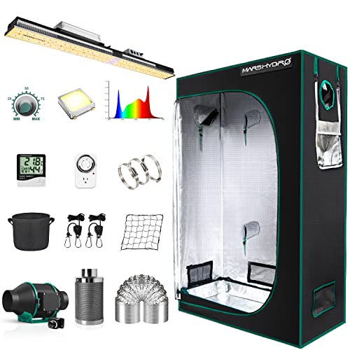 MARS HYDRO Grow Tent Kit Complete 2x4ft SP3000 Samsung LM301B 960pcs LEDs Grow Light Meanwell Driver, 24"x48"x70" Growing Tent Kit Grow Tent Complete System 1680D Grow Tent with 4”Ventilation Kit