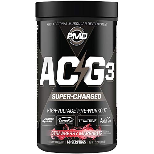 PMD Sports ACG3 Supercharged - Pre Workout - Powerful Strength, High Energy, Maximize Mental Focus, Endurance, Optimum Workout Performance for Men and Women - Strawberry Margarita (60 Servings)