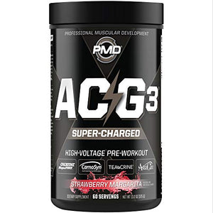 PMD Sports ACG3 Supercharged - Pre Workout - Powerful Strength, High Energy, Maximize Mental Focus, Endurance, Optimum Workout Performance for Men and Women - Strawberry Margarita (60 Servings)