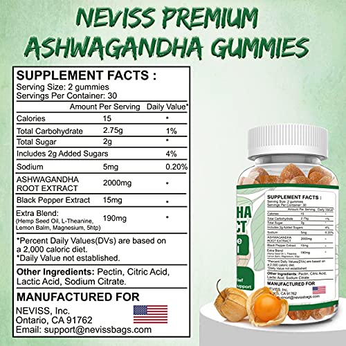 Ashwagandha Gummies, 2000mg Organic Ashwagandha Root Extract Supplement for Men & Women, 120 Count Ashwagandha for Stress & Anxiety Relief, Mood Calm, Relaxation, Adrenal & Immune Support (2pack)