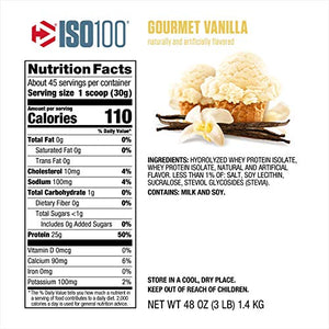 Dymatize ISO 100 Whey Protein Powder with 25g of Hydrolyzed 100% Whey Isolate, Gluten Free, Fast Digesting, Gourmet, 3 Pound, Vanilla, 3 Pound , 48 Oz
