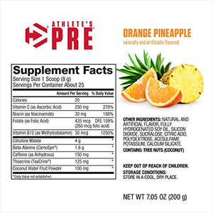 Dymatize Athlete's Pre Workout Powder with Caffeine, Improved Pump & Energy, Low Calorie and No Sugar & Carbs, Orange Pineapple, 25 Servings