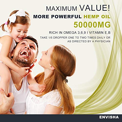 Envisha Hemp Oil - 50000mg of Organic Hemp Seed Extract - Rich in Vitamin & amp; Omega - 100% Natural Hemp Drops - Help Sleep