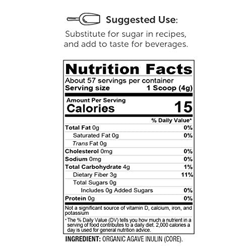 Super Organics Agave Inulin Powder | Vegan Sweetener | Good Source of Fiber | Organic Superfood Powder | Raw Superfoods | Whole Food Supplement – Vegan, Gluten-Free & Non-Gmo, 8 Oz