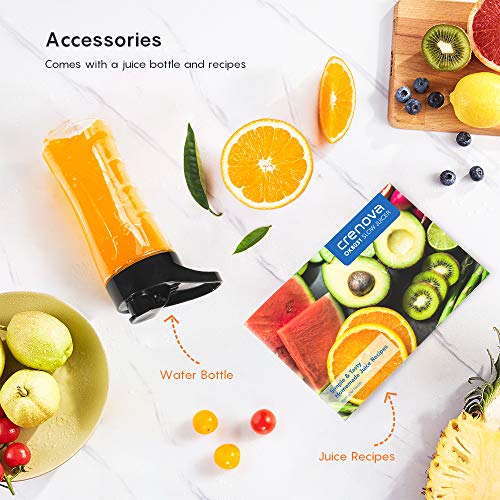 Slow Juicer Machine, Crenova Cold Press Masticating Juicer with 95% Juice Yield, Low Noise, Portable Bottle, Brush, Vegetable & Fruit Juice Recipes, Easy to Assemble & Clean