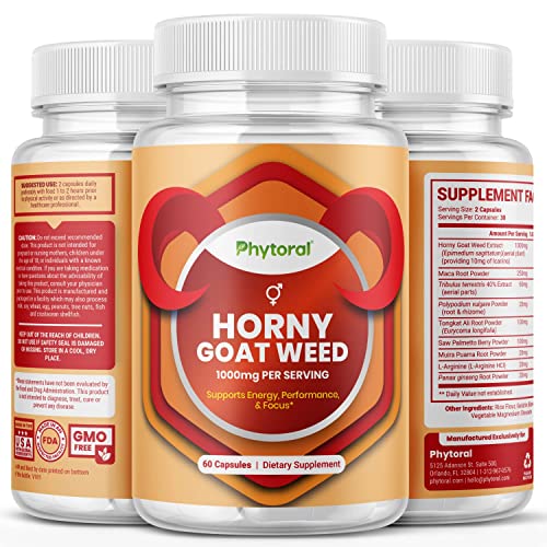 Pure Horny Goat Weed Extract with Maca Powder – Immune Support – Helps Increase Drive and Stamina – Booster for Men and Women Tongkat Ali Plus L-Arginine Increases Energy – 60 Capsules