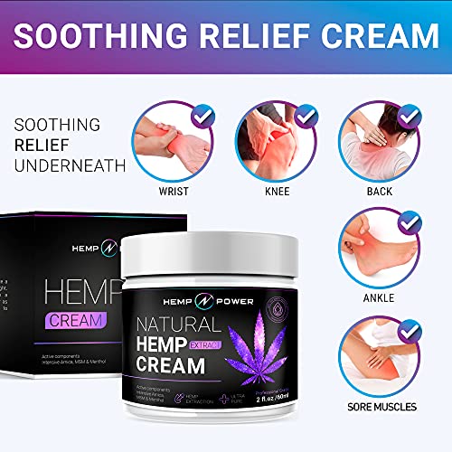 Hemp Power Joint Muscle Relief Cream, with Hemp, Menthol, MSM Arnica, Support Your Back, Muscles, Joints, Neck, Shoulder, Knee, Nerves - 2 Fl Oz