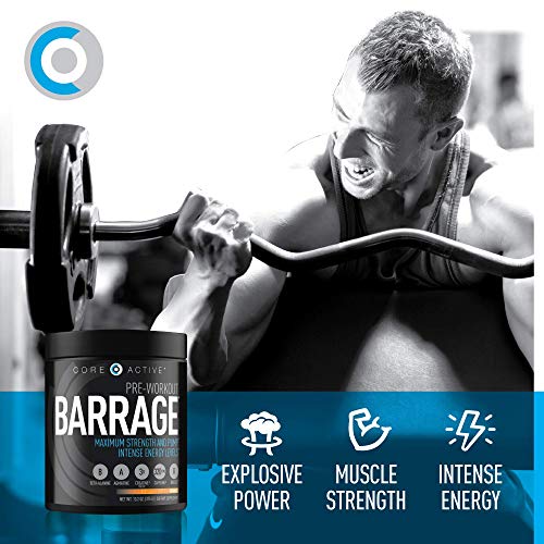 Core Active Barrage Pre Workout - Pre-Workout for Men and Women with Creatine, Beta-Alanine, Agmatine Sulfate, and Caffeine - Pump Up Your Workout with Intense Energy and Focus - Orange (30 Servings)