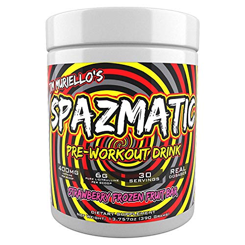 Tim Muriello's Spazmatic Preworkout (Strawberry) - 400mgs Caffeine - 6 Grams Pure Citrulline for Muscle Pumps- Fast Acting Focus - 30 Full Servings - All-In-1-Scoop Formula