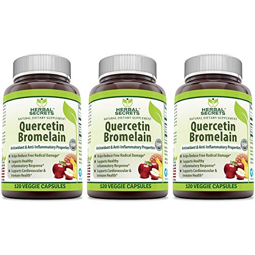 Herbal Secrets Quercetin 800 Mg with Bromelain 165 Mg, 120 Veggie Capsules (Non-GMO) - Supports Cardiovascular & Immune Health * Supports Healthy inflammatory Response *(3 Pack)