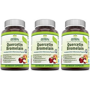 Herbal Secrets Quercetin 800 Mg with Bromelain 165 Mg, 120 Veggie Capsules (Non-GMO) - Supports Cardiovascular & Immune Health * Supports Healthy inflammatory Response *(3 Pack)