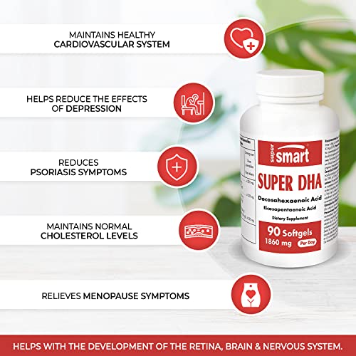 Supersmart - Super DHA 1860 mg Per Day - Fish Oil Containing Omega 3 Fatty Acids - Promote Healthy Cardiovascular System | Non-GMO & Gluten Free - 90 Softgels