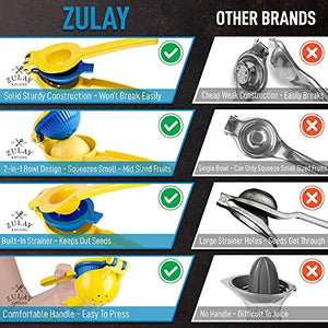 Zulay Metal 2-In-1 Lemon Lime Squeezer - Hand Juicer Lemon Squeezer - Max Extraction Manual Citrus Juicer (Aspen Gold and Princess Blue)