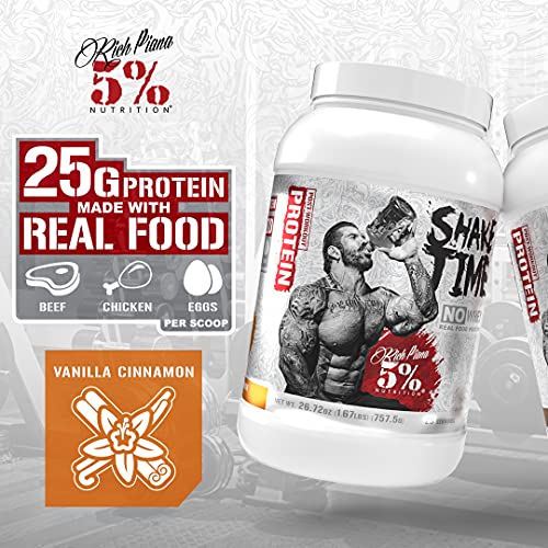 Rich Piana 5% Nutrition Shake Time | No-Whey 26G Animal Based Protein Drink | Grass-Fed Beef, Chicken, Whole Egg | No Sugar, Dairy, or Soy (Vanilla Cinnamon)