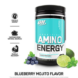 Optimum Nutrition Amino Energy - Pre Workout with Green Tea, BCAA, Amino Acids, Keto Friendly, Green Coffee Extract, Energy Powder - Blueberry Mojito, 30 Servings