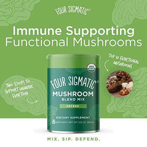 Four Sigmatic Mushroom Blend, 10 Mushroom Blend Mix with Lion's Mane, Reishi, Chaga, Cordyceps, Enokib & Shiitake, Immune & Focus Support, Decaf, 30 Servings