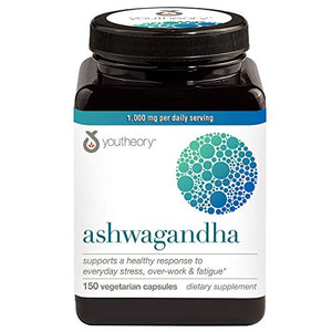 Youtheory Ashwagandha Vegetarian Capsules Net Wt 150 Count