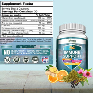 7 in 1 Immune Support Supplement with Vitamin C, Vitamin D3, Zinc 50mg, Quercetin, Echinacea Purpurea, Sambucus Elderberry and Ginger for Complete Immune Defense - Immunity Vitamins -60 Capsules