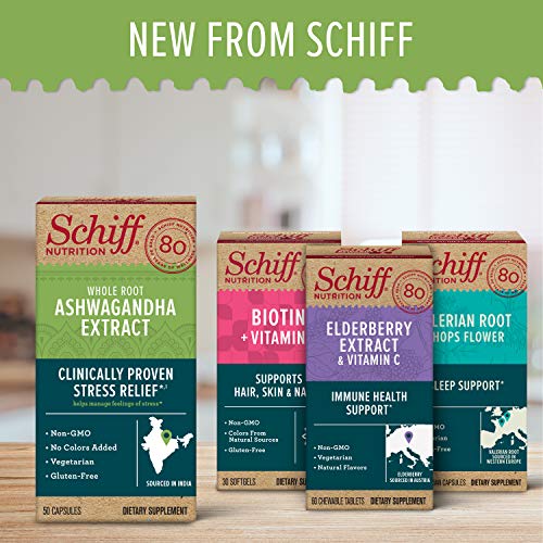 Schiff Ashwagandha Extract Capsules, (50 count in a bottle), Vegetarian, Non-GMO, Gluten-Free, No Colors Added, Helps Manage Feelings of Everyday Stress and Support Healthy Stress Hormone Levels*,ǂ