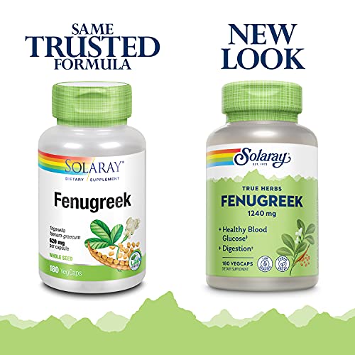 Solaray Fenugreek Seed 1240 mg | Healthy Digestion & Stomach Comfort, Blood Sugar & Lactation Support | 180ct, 90 Serv.