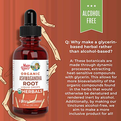 USDA Organic Ashwagandha Root Liquid Drops by MaryRuth's | Adaptogenic, Nervine, Neuroprotective | May Help Alleviate Stress & Regulate Homeostasis | Non-GMO, Vegan, 1oz