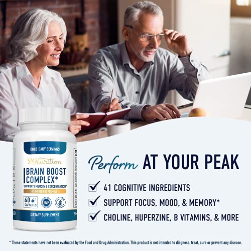 Brain Boost Complete (60 Caps, 1-Month Supply) - Memory, Focus, Concentration, & Brain Function Support* - Nootropic Support with DMAE, L-Glutamine, Bacopa Monnieri, Vitamins, Minerals - Gluten-Free