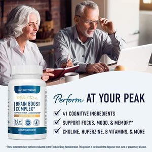 Brain Boost Complete (60 Caps, 1-Month Supply) - Memory, Focus, Concentration, & Brain Function Support* - Nootropic Support with DMAE, L-Glutamine, Bacopa Monnieri, Vitamins, Minerals - Gluten-Free