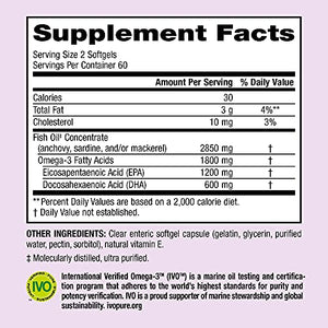 Webber Naturals Triple Strength Omega-3 Fish Oil, 1,800 mg Omega-3 (1,200 mg EPA / 600 mg DHA) per Serving, 120 Clear Enteric Softgels, No Fishy Aftertaste, for Heart, Brain and Joint Health
