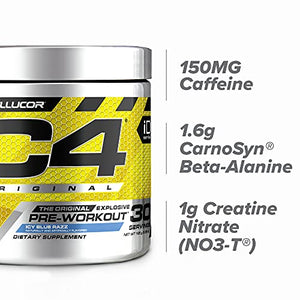 C4 Original Pre Workout Powder ICY Blue Razz - Vitamin C for Immune Support - Sugar Free Preworkout Energy for Men & Women - 150mg Caffeine Plus Beta Alanine Plus Creatine - 30 Servings