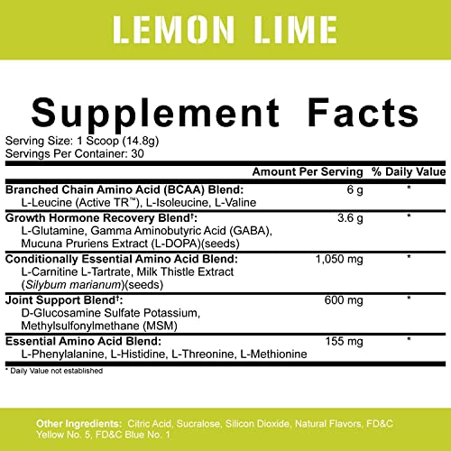Rich Piana 5% Nutrition Drink Sleep Grow | Nighttime Muscle Builder, BCAA Post Workout Recovery Drink | Aminos, EAAs, Glutamine, GABA, Mucuna Pruriens, Joint Support | 15.66 oz (Lemon Lime)