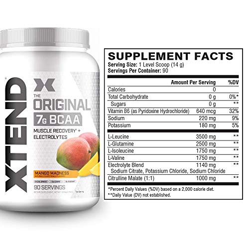 XTEND Original BCAA Powder Mango Madness | Sugar Free Post Workout Muscle Recovery Drink with Amino Acids | 7g BCAAs for Men & Women | 90 Servings