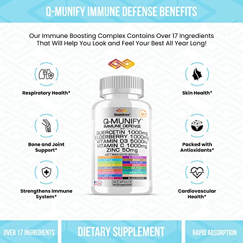 Quercetin Zinc Vitamin C Bromelain Supplement Immune Support Defense w Vit D3 5000IU Elderberry 1000mg Artemisinin Sea Moss Turmeric Ginger Probiotics Echinacea Garlic Nettle Reishi L Lysine -USA 60ct