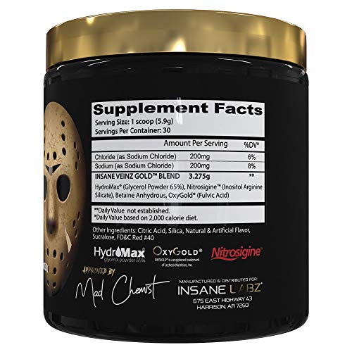 Insane Labz Psychotic Gold and Insane Veinz Gold Pre Workout Nitric Oxide Booster Stack, Increase Muscle Mass, Vascularity, Strength, Energy, Focus, Gummy Candy and Fruit Punch.