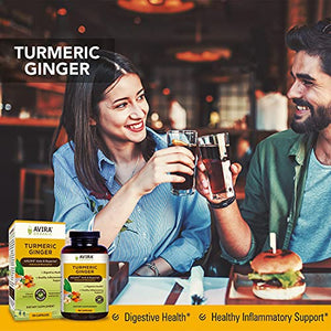 Avira Organic Turmeric Ginger Super Fusion with Curcumin & Bioperine, Digestive Health, Joint & Immune Support, Enhanced Absorption, Non-GMO, Max Strength-2190mg Per Day Intake, Yellow, 90 Count