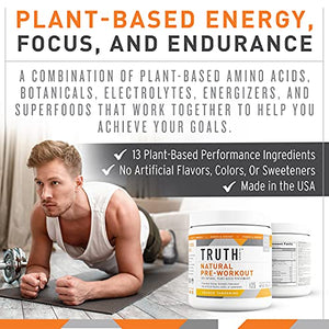 Truth Nutrition All Natural Pre Workout Powder - Clean Pre Workout for Men Keto - Pre Workout Women Plant Based Vegan Preworkout Powder - Natural Preworkout for Women and Men (Orange Tangerine)