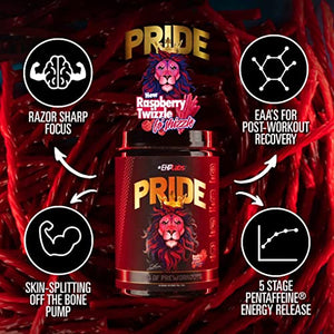 Pride by EHPlabs Pre-Workout Supplement - Energy Booster, Sharp Focus, Epic Pumps & Faster Recovery - 40 Servings (Raspberry Twizzle fo Shizzle)