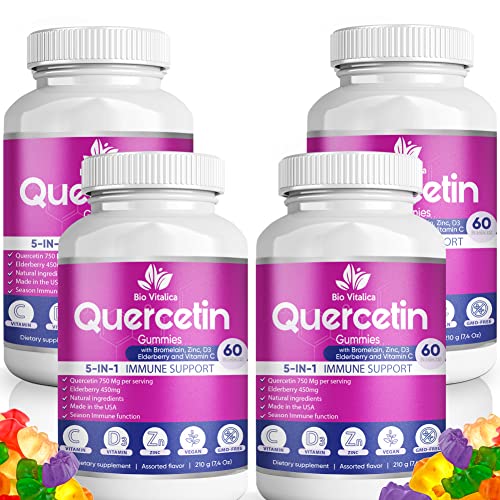 Quercetin Gummies by BioVitalica - Quercetin with Bromelain Vitamin C and Zinc & Elderberry + Vitamin D3 - 5 in 1 Immune Support - Zinc Quercetin 750 mg for Kids and Adults (4)
