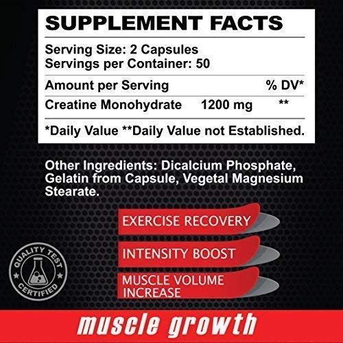 Maximum Creatine Monohydrate 1200 Mg 100 Capsules. Muscle Mass - Muscle Growth - Post Workout Recovery. Reduces Effects of Lactic Acid