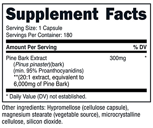 Nutricost Pine Bark Extract 6000mg, 180 Capsules, Standardized to Contain 95% Proanthocyanidins - Non-GMO, Gluten Free