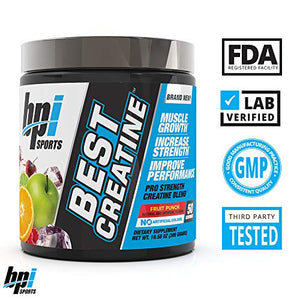 BPI Sports Best Creatine – Creatine Monohydrate, Himalayan Salt – Strength, Pump, Endurance, Muscle Growth, Muscle Definition – No Bloat – Fruit Punch – 50 servings – 10.58 oz.