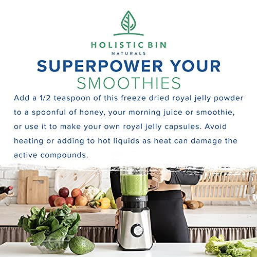 Royal Jelly Powder by Holistic Bin - 3X Concentration (25 Servings) Naturally Sourced from USA | Rich in Proteins (Collagen), Amino Acids, Probiotics, Natural Superfood