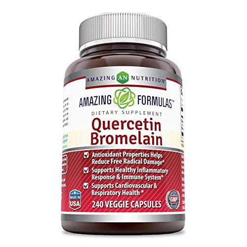 Amazing Nutrition Quercetin 800 Mg with Bromelain 165 Mg Veggie Capsules - Anti-oxidant and Anti-inflammatory Properties - Supports Heart Health, Joint Health, Respiratory Health (240 Count)